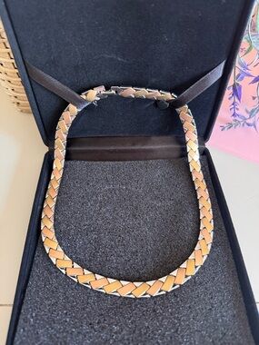 Vintage Silver & Gold Two-Tone Stainless Steel Woven Collar Necklace